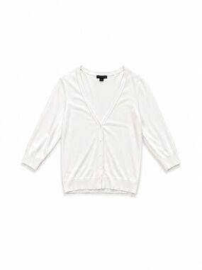 Covington White Cardigan Sweater Women's Large 3/4 Sleeve Button Front